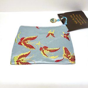 Palace Living 100% Silk Cosmetic Bag Make Up Coin Pouch Blue Woven Butterfly New